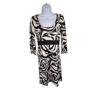 White House Black Market Women Silk Dress Small Midi Zebra Empire Waist Mob Wife